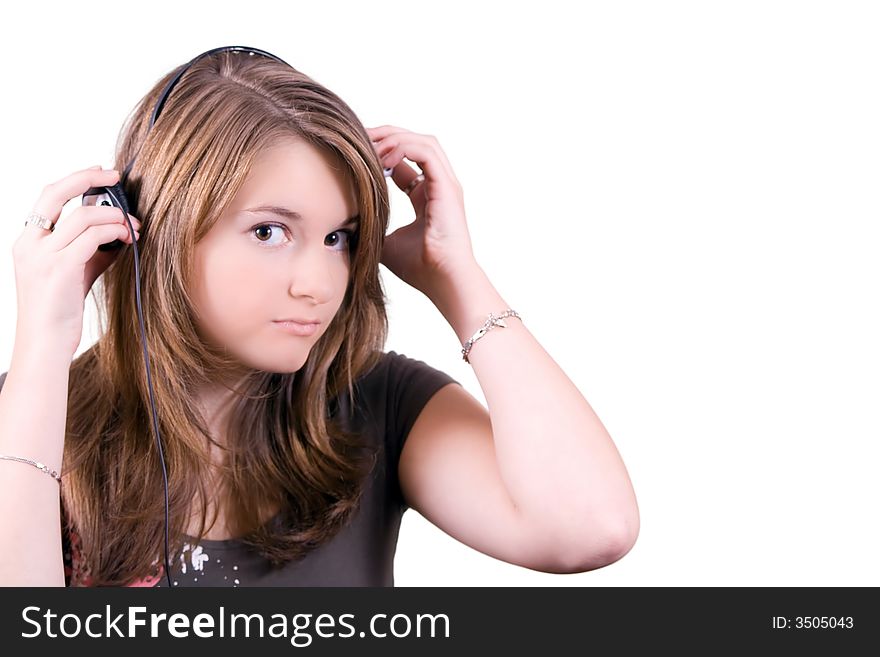 Young Girl Listening Music