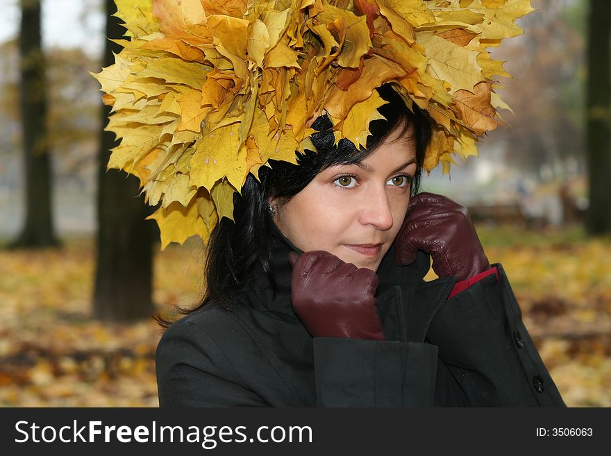 Black head young woman and autumn