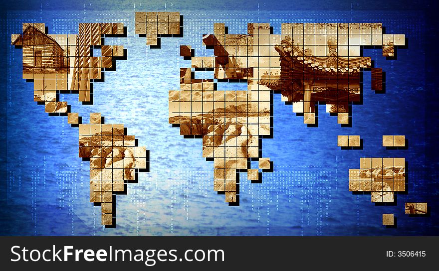 An abstract image of the map of the world. An abstract image of the map of the world.