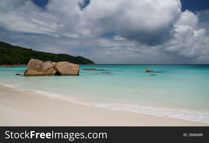 Seychelles island white sand beach. Seychelles island white sand beach