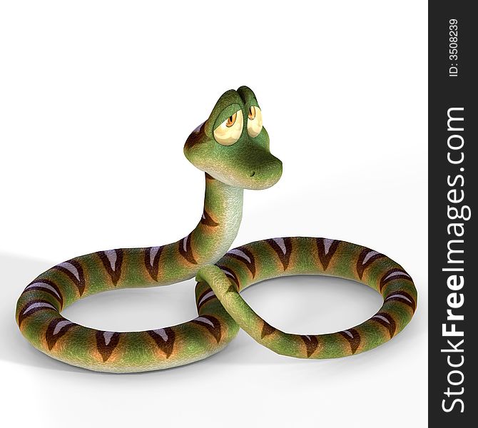 Very cute cartoon snake lying on the floor image contains a Clipping Path / Cutting Path