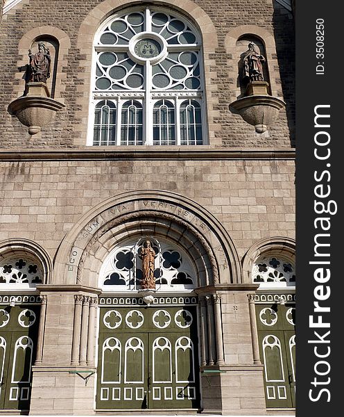 Catholic church entrance upwards view. Catholic church entrance upwards view