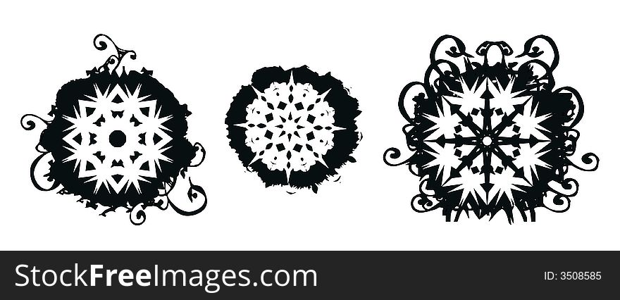 Grunge snowflakes brush designs with floral swirls and scrolls elements made from my brushes and designs