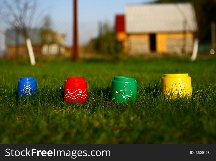 Children's forms for game on a green grass. Children's forms for game on a green grass