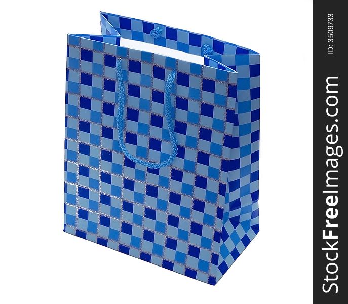 Blue checkered gift bag isolated on a white background