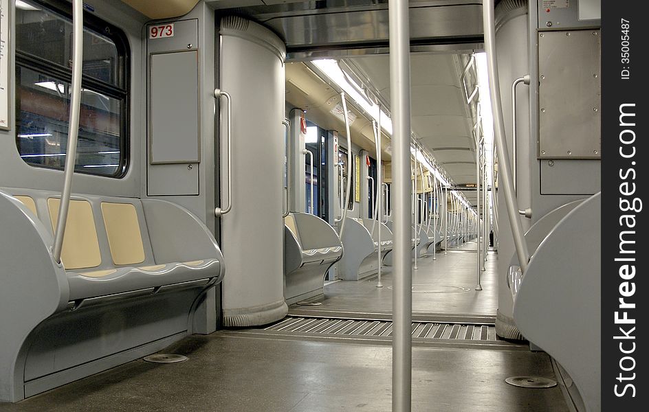 Underground train, empty modern wagon