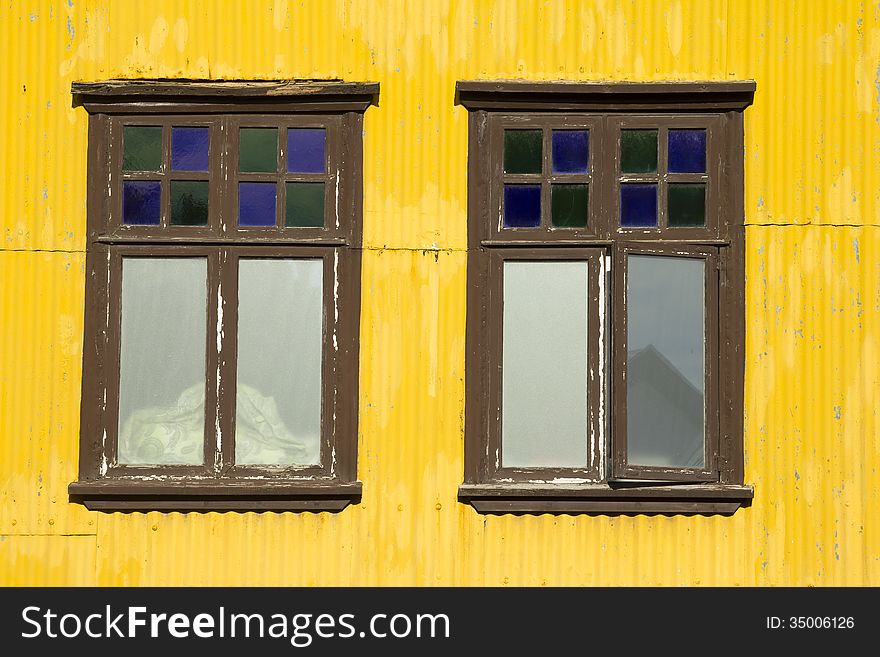 Yellow building and windows