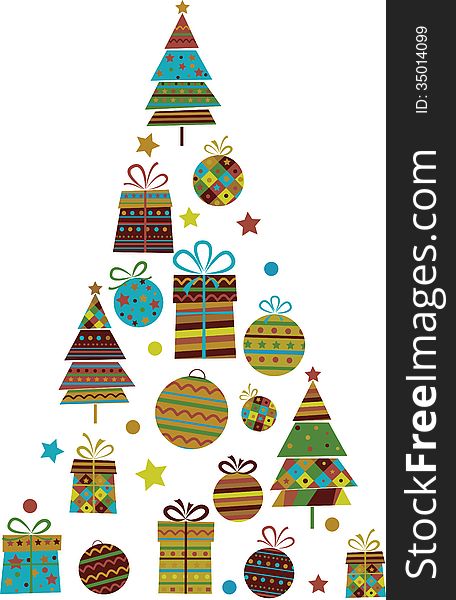Fir tree from new year elements. Vector