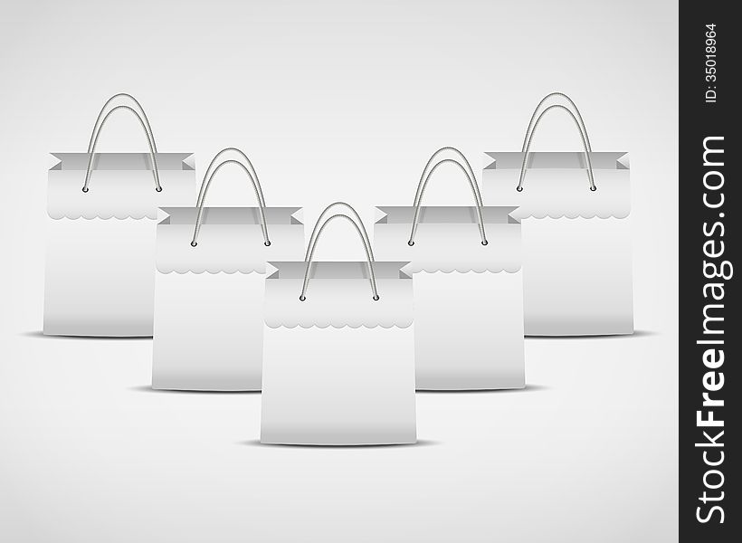 Vector background of four white shopping paper bag on white background. Illustration of sale. Vector background of four white shopping paper bag on white background. Illustration of sale.