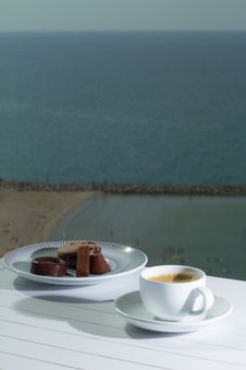 Morning Coffee With View To The Beach Royalty Free Stock Photo Morning Coffee With View To The Beach Royalty Free Stock Photo