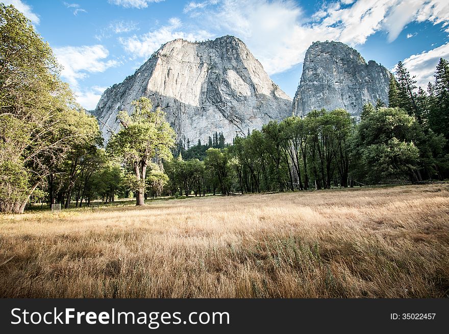 Yosemite half dome with meadow