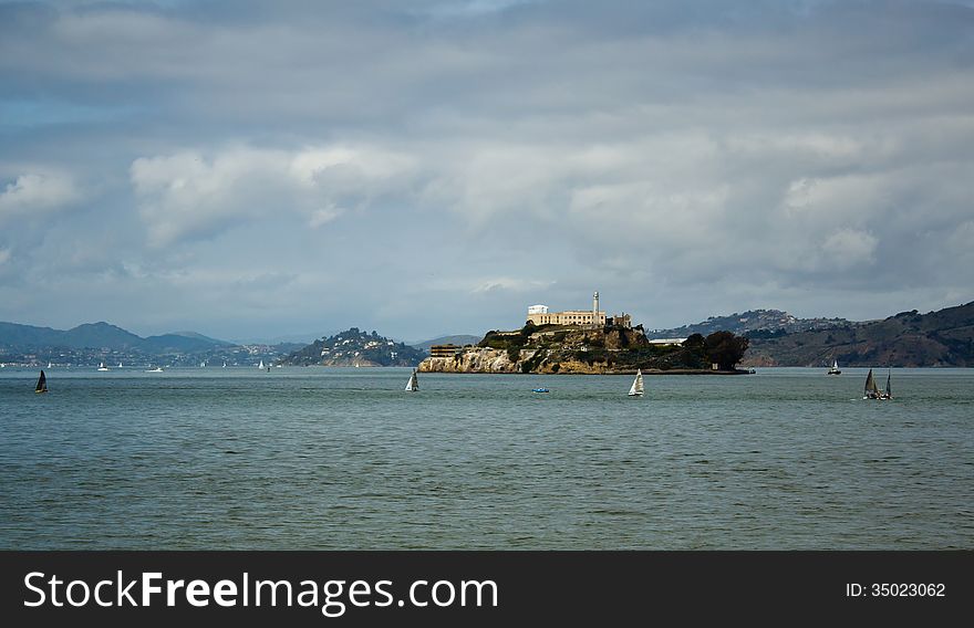 A view of the isle of Alcatraz in the San Francisco Bay. A view of the isle of Alcatraz in the San Francisco Bay