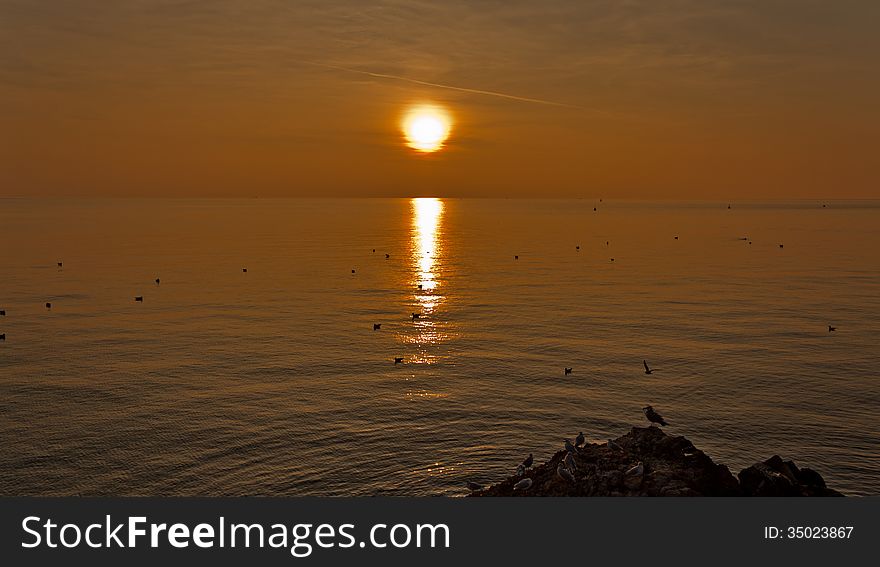 A sunset on the bay of Trieste, Italy