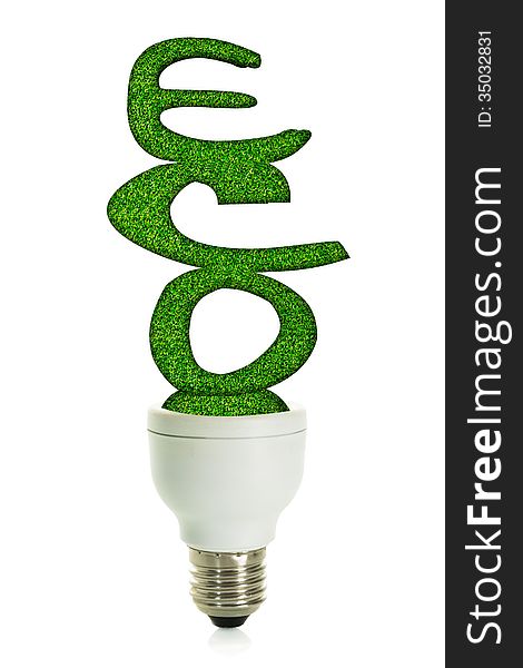 Eco-text symbol with grass on a bulb .Isolated on white. Eco-text symbol with grass on a bulb .Isolated on white.