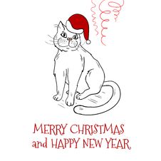Christmas Postcard Design With Santa Cat Royalty Free Stock Photo Christmas Postcard Design With Santa Cat Royalty Free Stock Photo