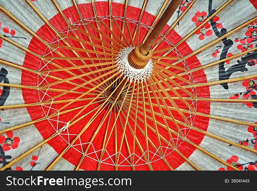 Traditional Japanese umbrella inside view. Traditional Japanese umbrella inside view