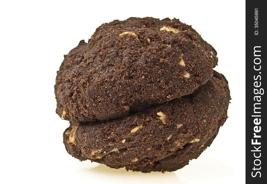 Compound ball of pair brownie cookies on white background. Compound ball of pair brownie cookies on white background
