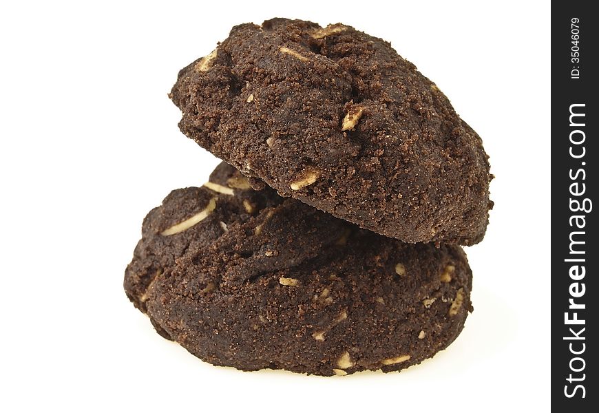 Slope stack of double brownie cookies on white background. Slope stack of double brownie cookies on white background