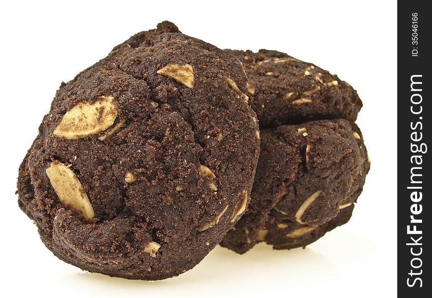 Closeup of pile delicious brownie cookies on white background. Closeup of pile delicious brownie cookies on white background