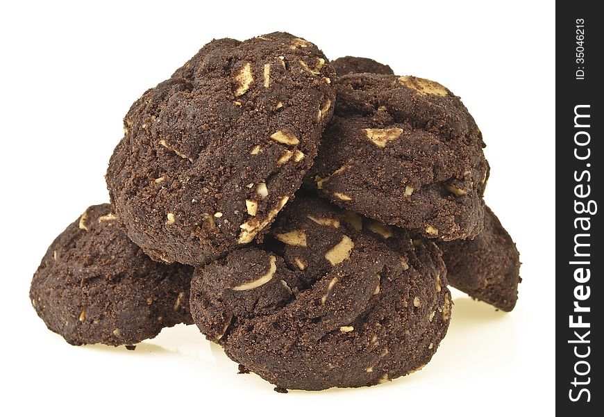 Big pile of brownie cookies on white background. Big pile of brownie cookies on white background