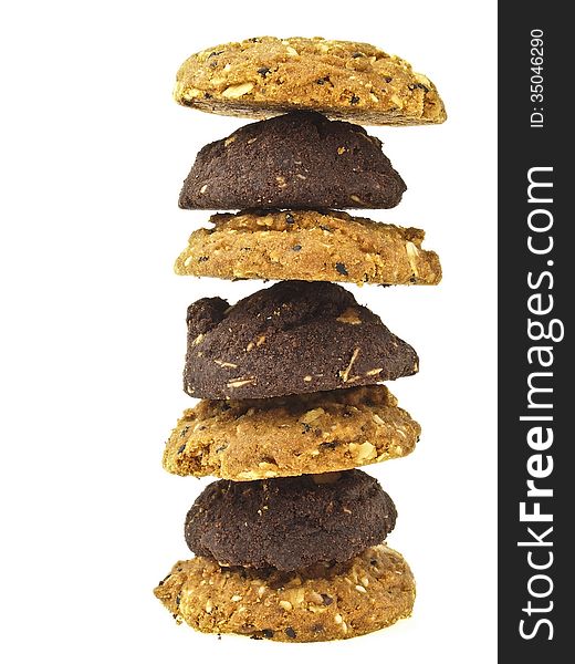High mix cookies stack tower on white background. High mix cookies stack tower on white background