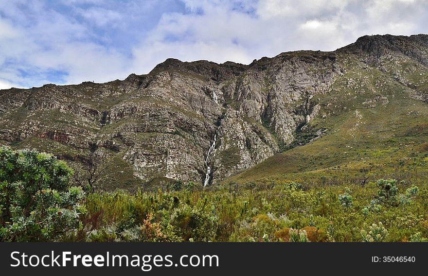 Landscape with Worcester mountains and finbos on the slopes. Landscape with Worcester mountains and finbos on the slopes