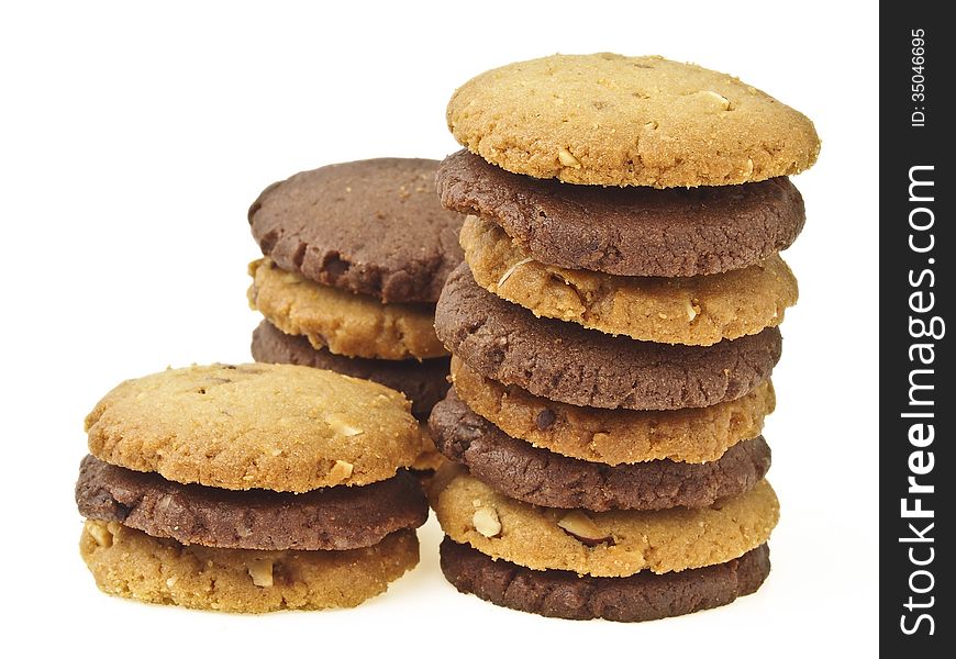 Group of two color mix cookie pile in on white background