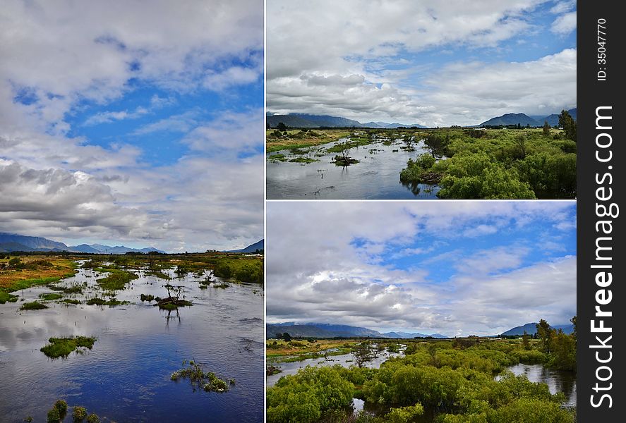 Landscape with breede river and white clouds in blue sky. Landscape with breede river and white clouds in blue sky