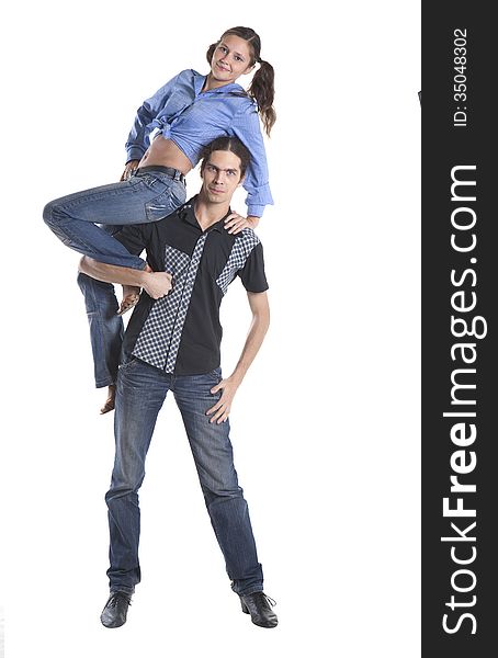 Dancing couple isolated over white background