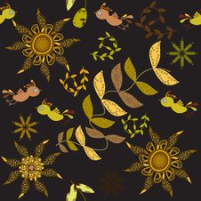 Cute Seamless Pattern With Cartoon Bird And Flower Stock Images Cute Seamless Pattern With Cartoon Bird And Flower Stock Images