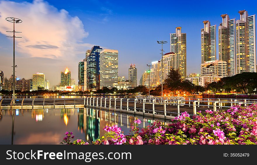 Night city or landmark at Bangkok, Thailand