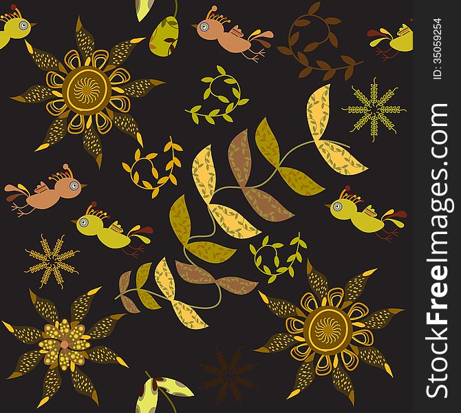 Cute vector seamless pattern with cartoon bird and flower and seamless pattern in swatch menu. Paisley seamless pattern can be used for wallpapers, clothes, tableware, packaging, posters and other purposes. Cute vector seamless pattern with cartoon bird and flower and seamless pattern in swatch menu. Paisley seamless pattern can be used for wallpapers, clothes, tableware, packaging, posters and other purposes.