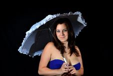 Girl With Umbrellas Stock Images