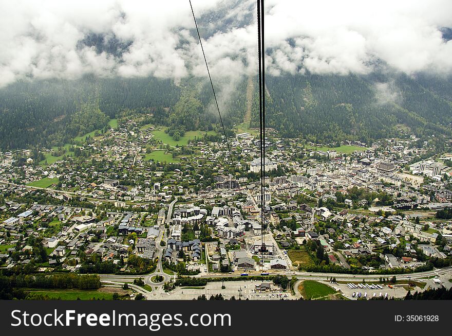 View of chamonix from the cable car