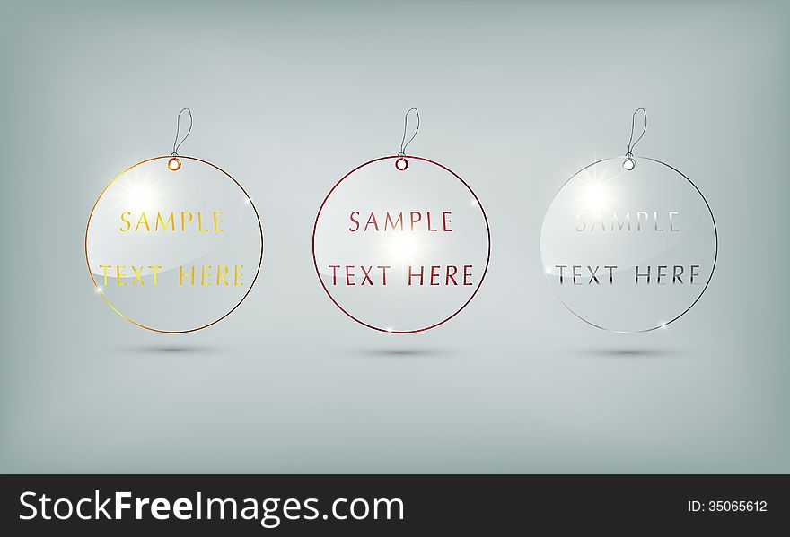 Circle Glass Tags Template on gray background