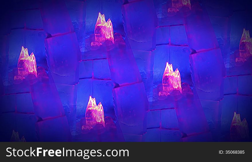 Background rotates. Tent made of ice. The fire made of ice. Blue and red lights. Background rotates. Tent made of ice. The fire made of ice. Blue and red lights