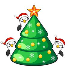 Three Penguins And Christmas Tree Royalty Free Stock Images Three Penguins And Christmas Tree Royalty Free Stock Images
