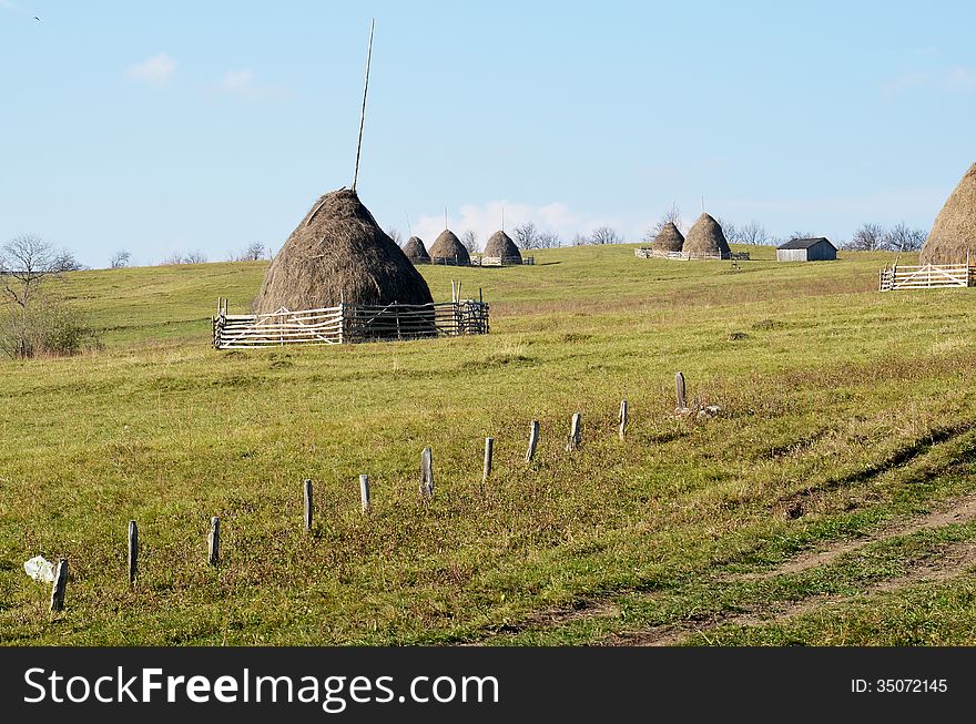 Autumn Nature Background: Haystacks In Wallachia