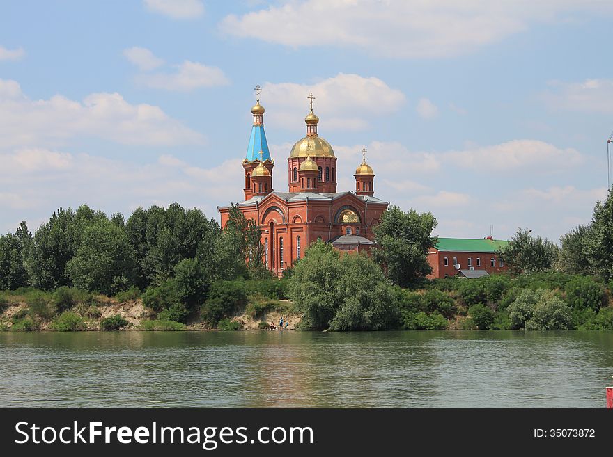 Orthodox temple on the bank of the Kuban River