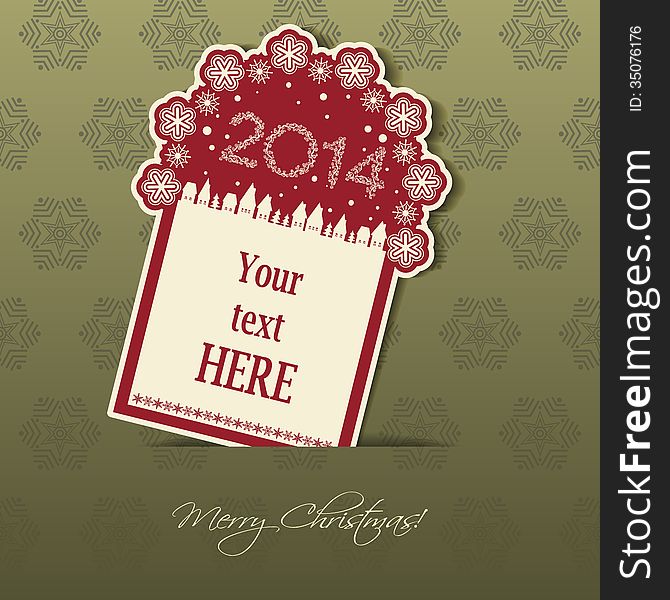 2014 Christmas Tag with seamless snowflakes background.