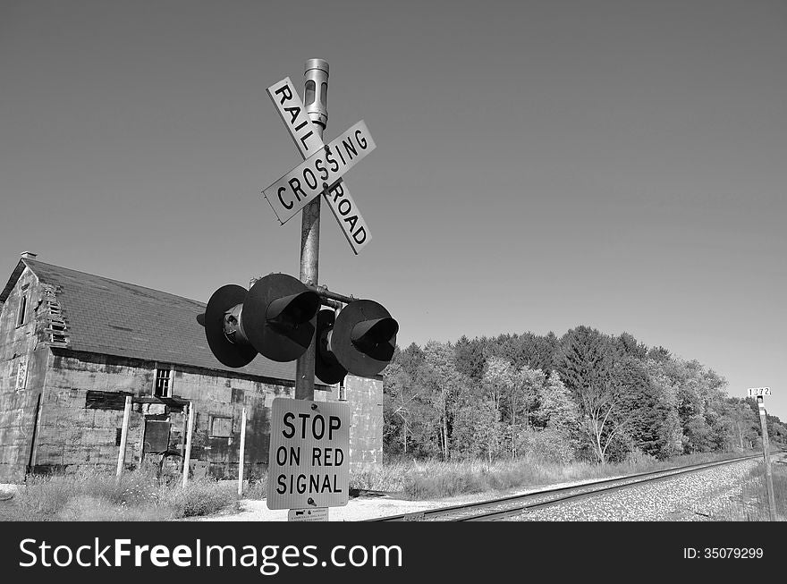 Railroad crossing signal in a small rural Michigan community
