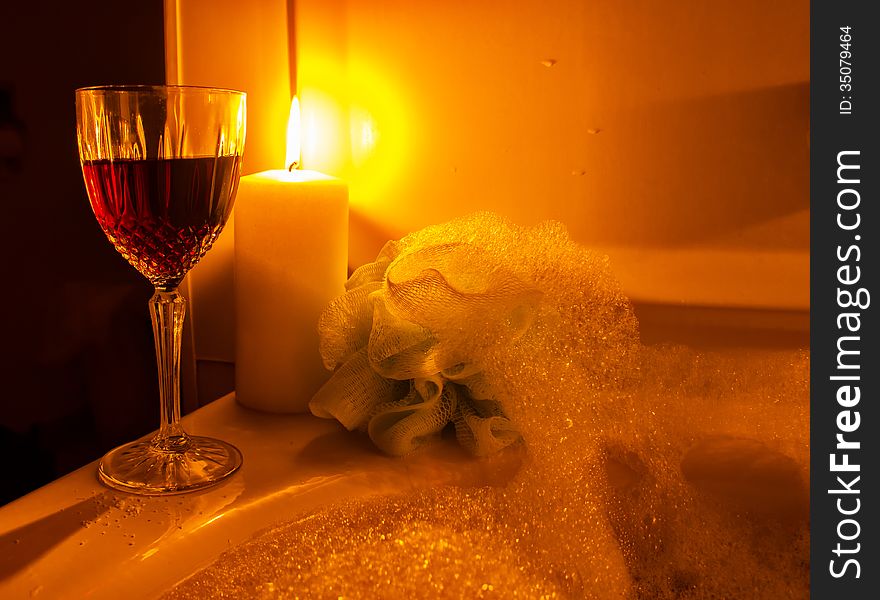 A Glass Of Wine And Bubble Bath Free Stock Images And Photos 35079464