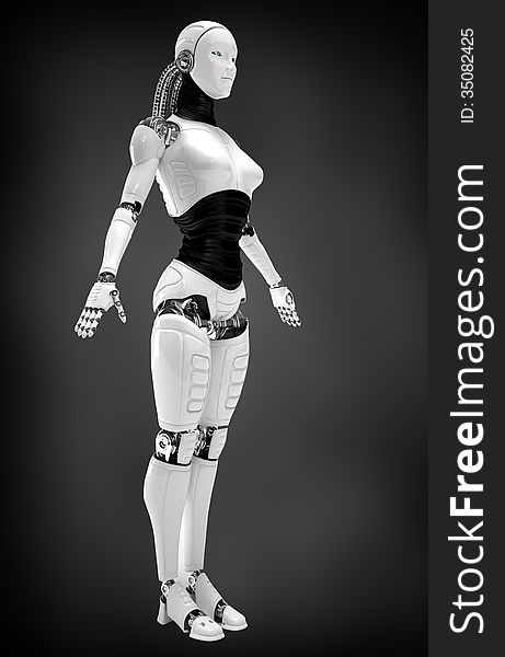 Robot android women isolated on background