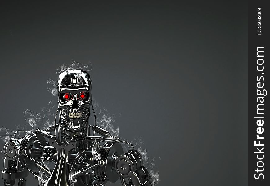 Robot isolated in black background