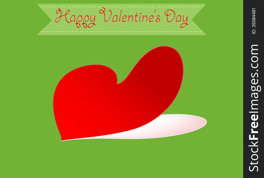 Heart shape valentine greeting card on a green background