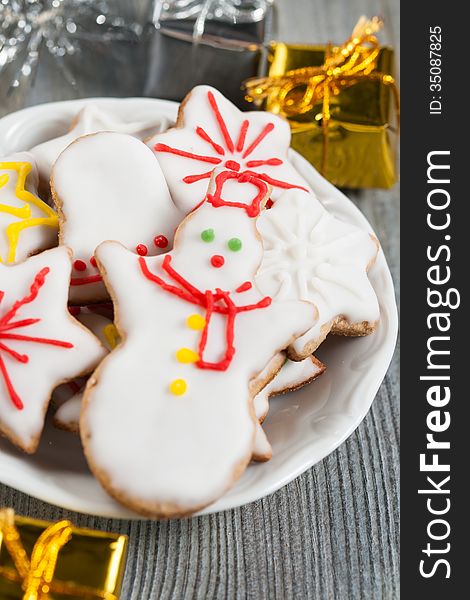 Cookies decorated with a Christmas theme. Cookies decorated with a Christmas theme