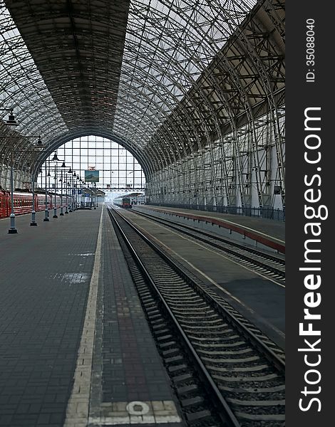 Covered railway station in style of classicism. Moscow