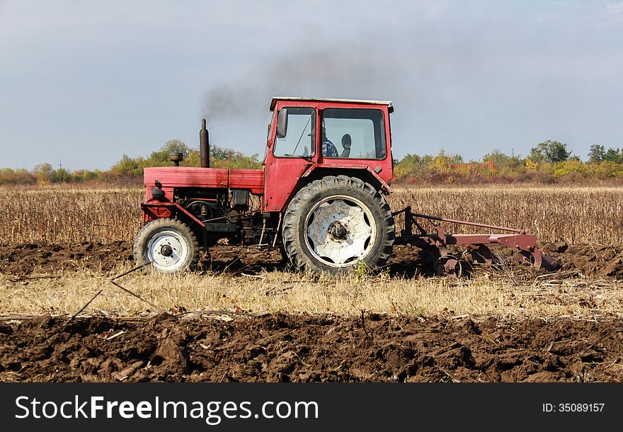 Red Tractor At Work