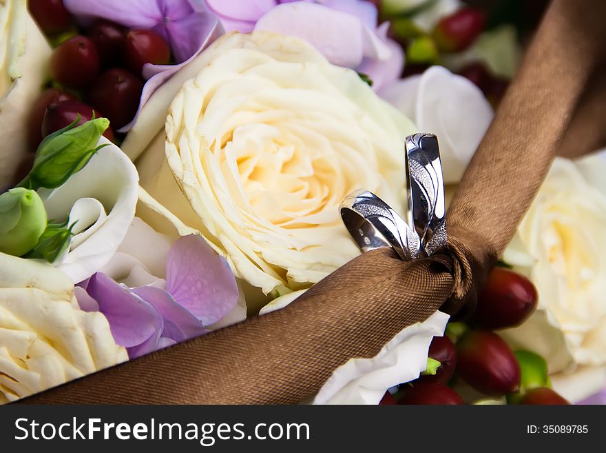 Wedding rings in box with flowers. Wedding rings in box with flowers