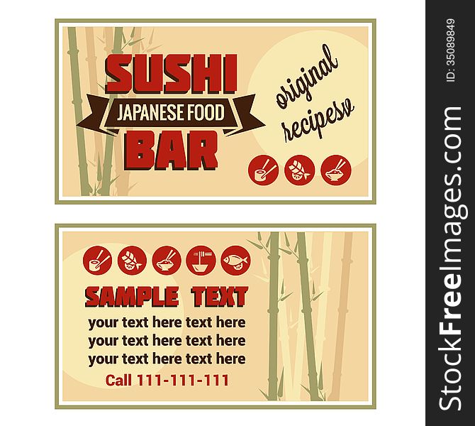 Vintage Sushi Bar Visiting Card. Vector illustration. Vintage Sushi Bar Visiting Card. Vector illustration.